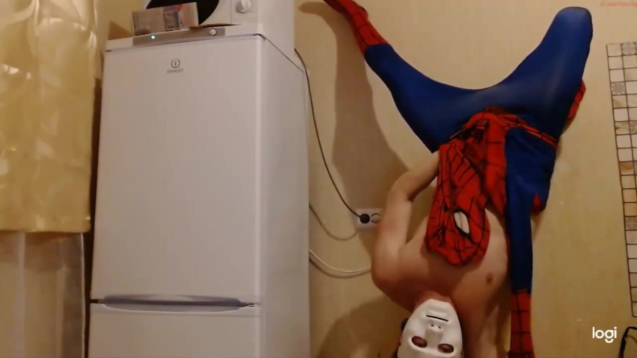 Spider-man jerking his big dick on cam