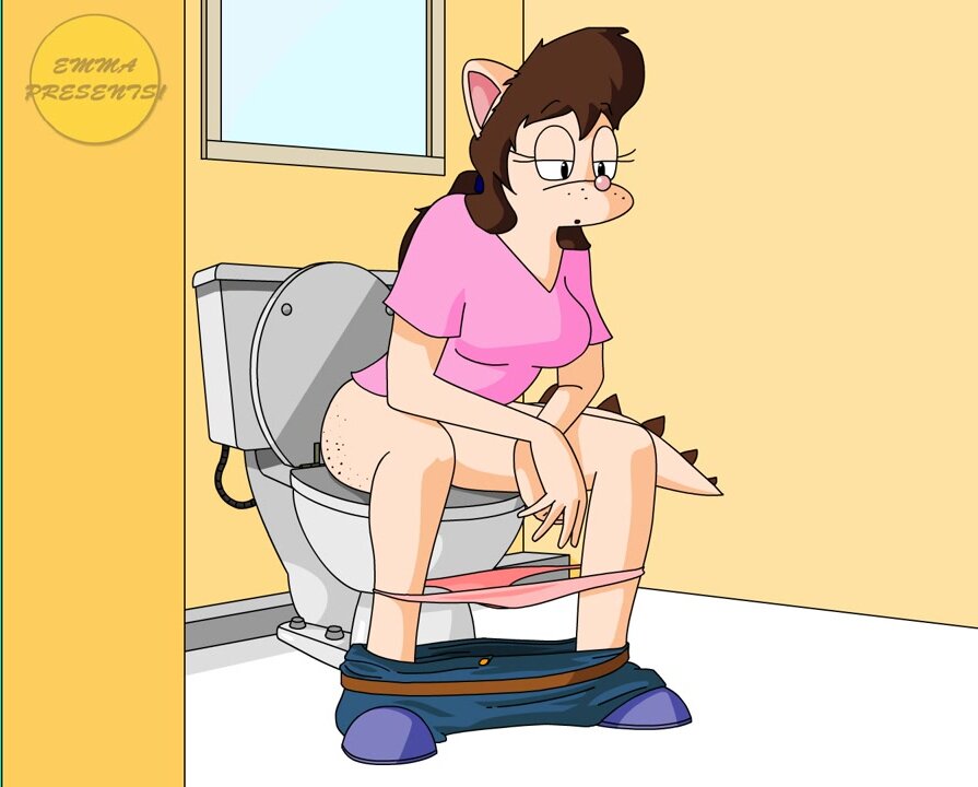 lady pooping on toilet