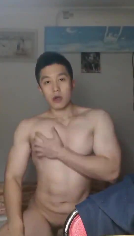 Handsome muscle chinese man show off chest nipple