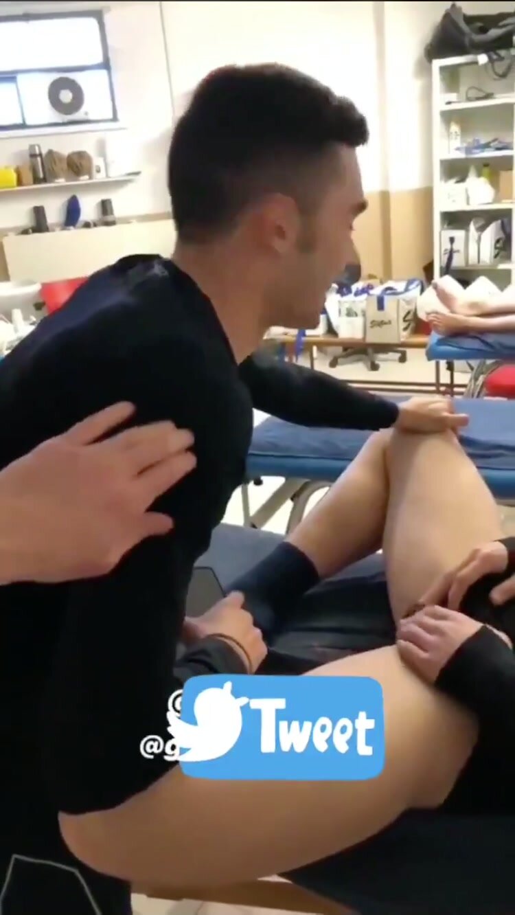 str8 footballer shows a ball during massage