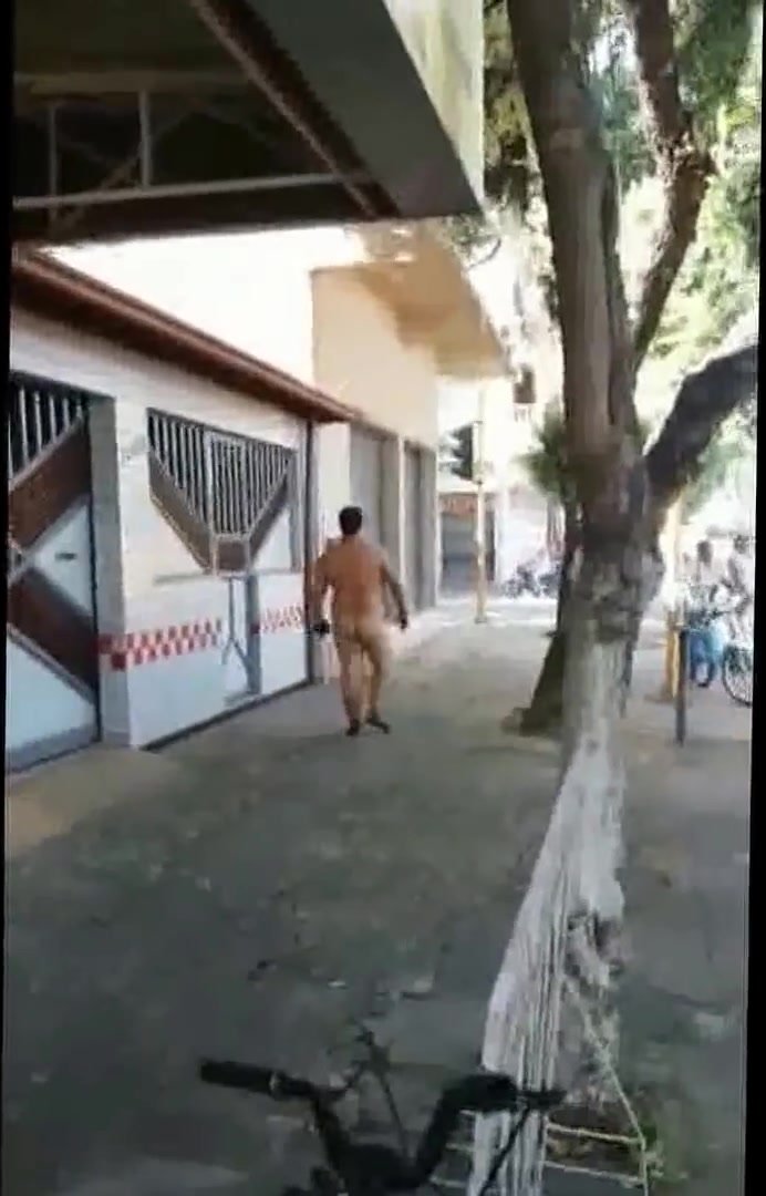 Fat guy walking naked on the streets
