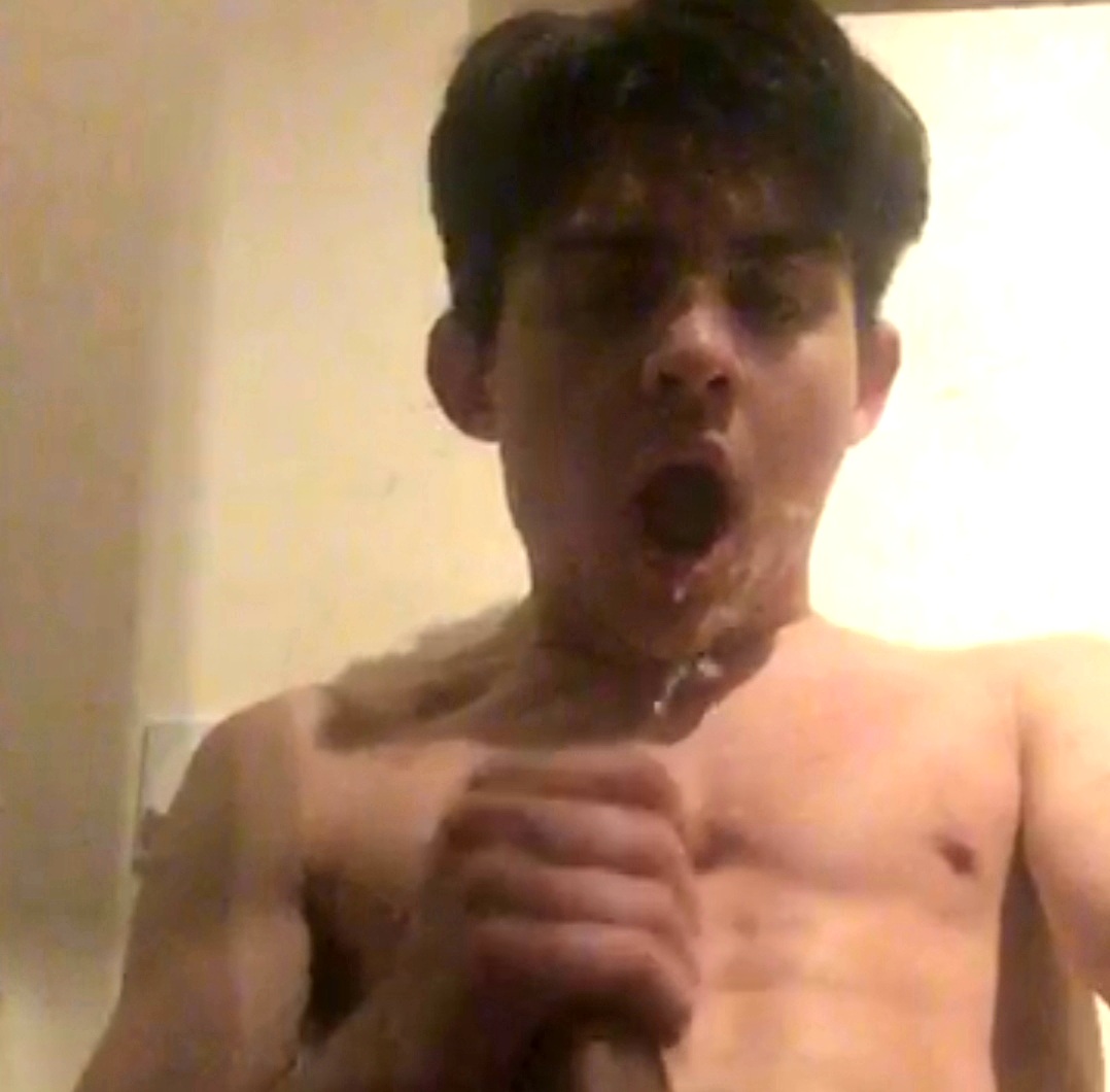 Muscled faggot Joel tasting his cum
