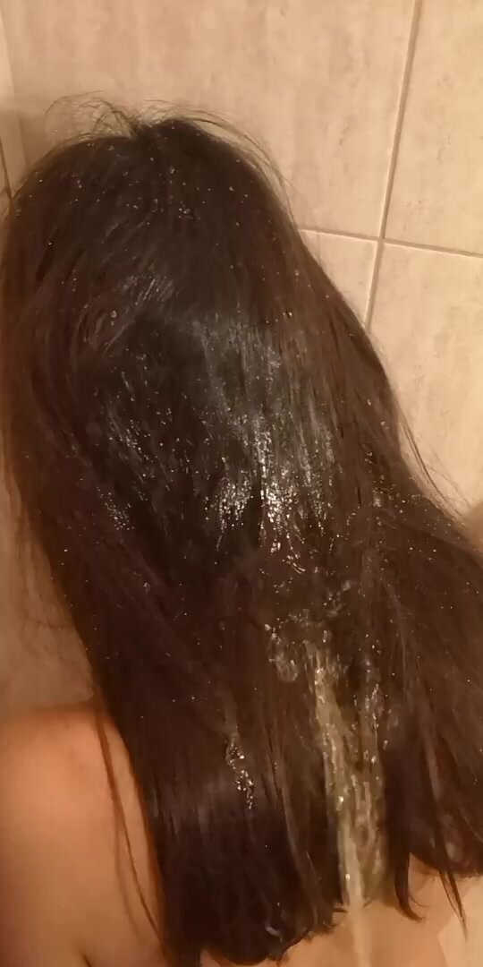 washing her hair with pee