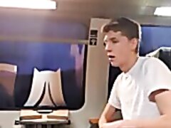 Cute twink on cam jerks and cums on train from Berlin