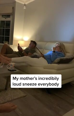 Massive sneeze from mature woman