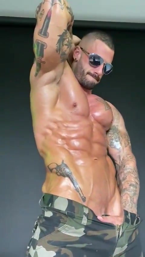 Tattooed Bodybuilder in Camo