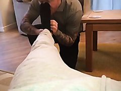 Horny hungover master makes his slave sniff his smelly socks and feet