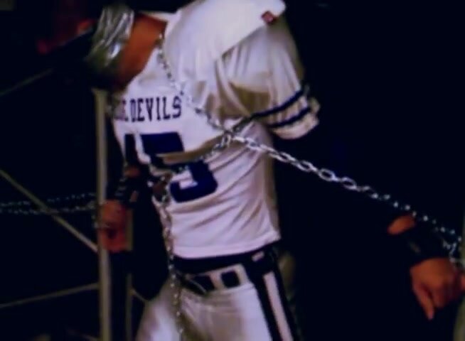 Chained up in Football Gear