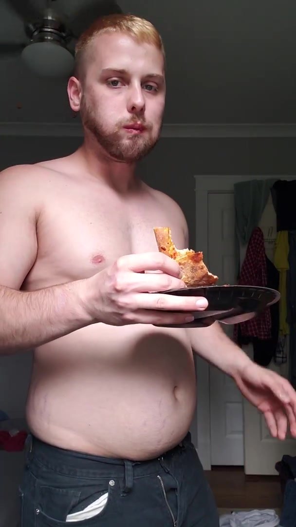 eating pizza shirtless