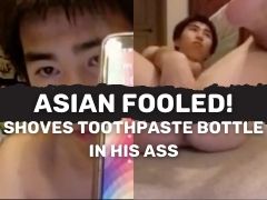 ASIAN FOOLED! Into giving himself some major anal action!