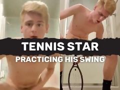 TENNIS STAR! Sitting on his racket!