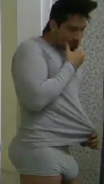 sexy guy talking with big bulge