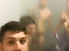 naked celebration in locker room shower