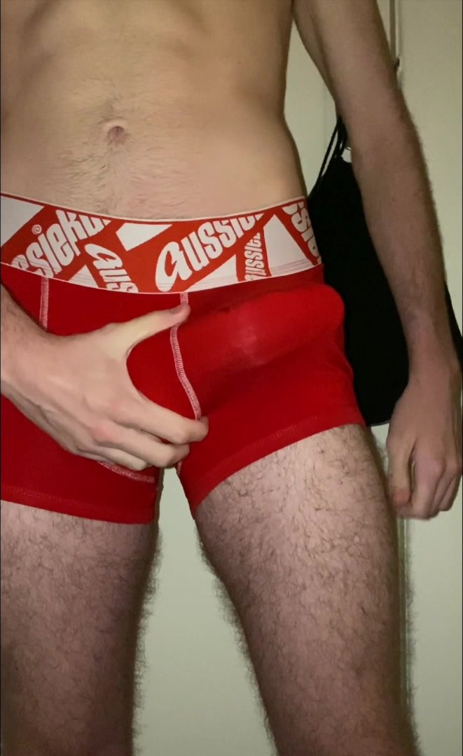very hung thick uncut college boy strokes bulge and pulls out cock