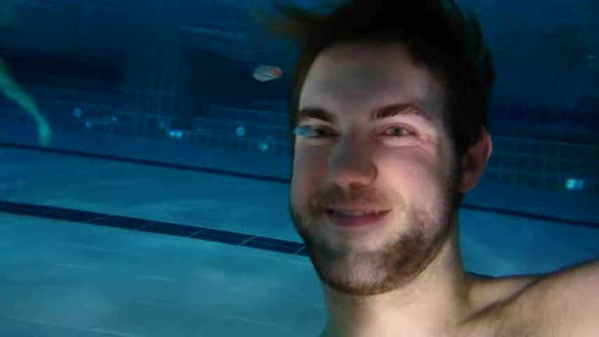 Bearded german barefaced underwater in pool