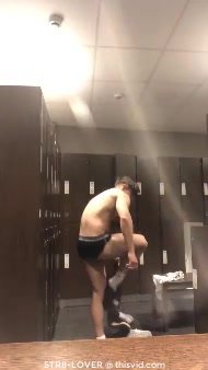 spying on muscled guy in gym locker room