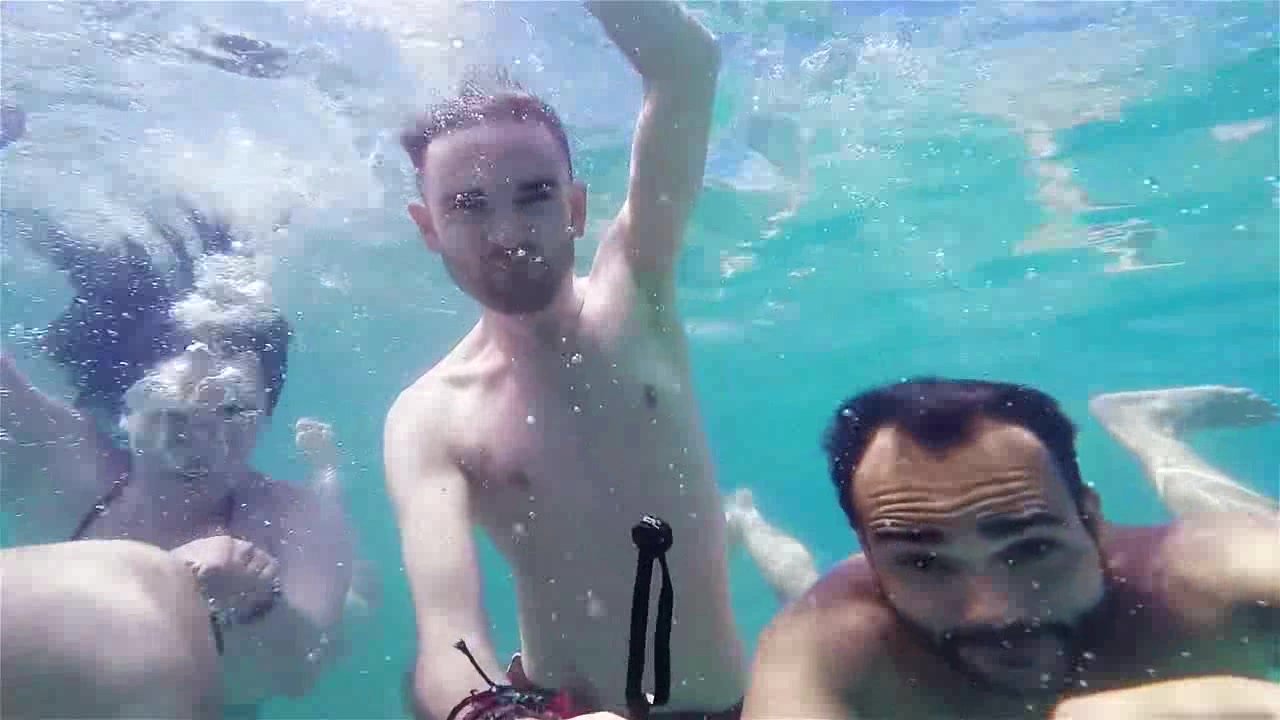 Greek buddies barefaced underwater
