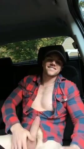 Cute guy jacking off in car