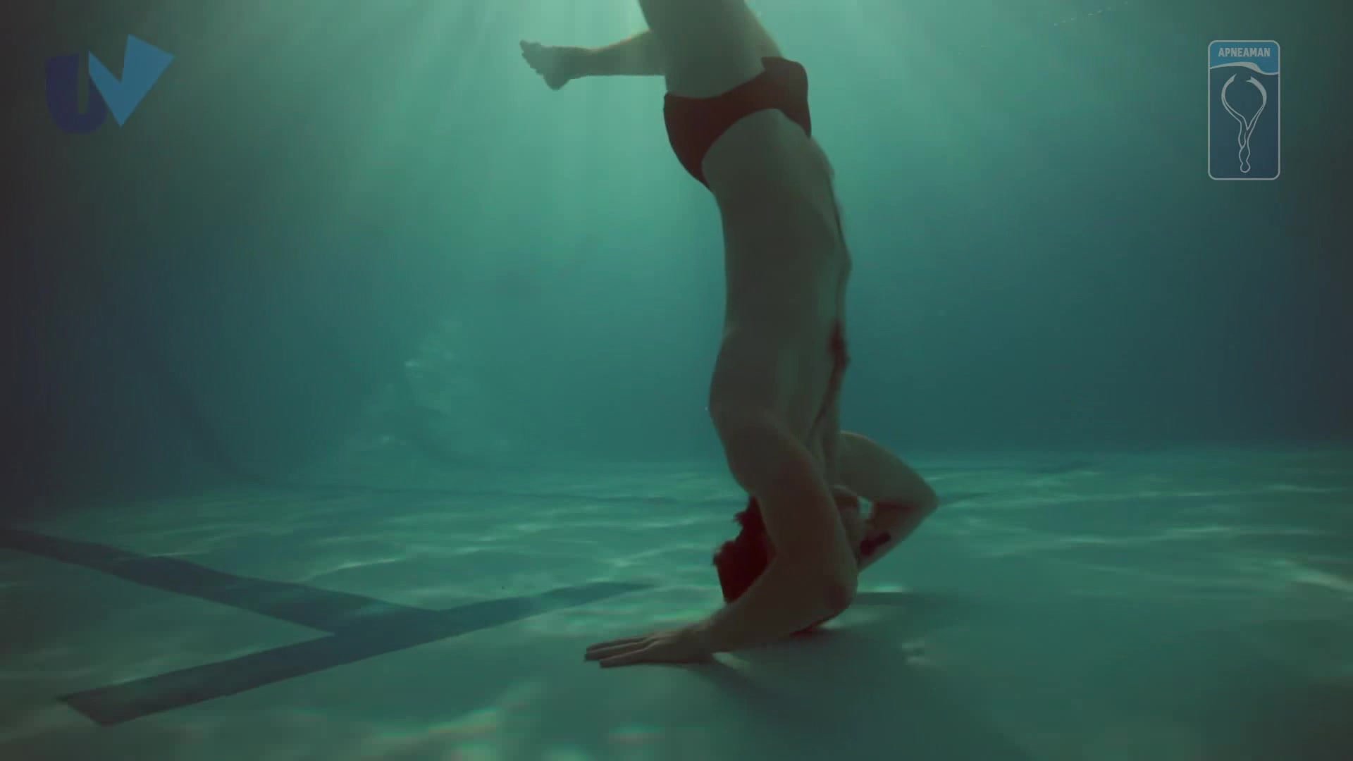 Czech apneist underwater in speedos