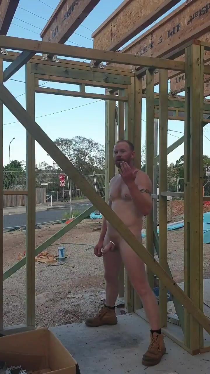 Eating his cum on the job site