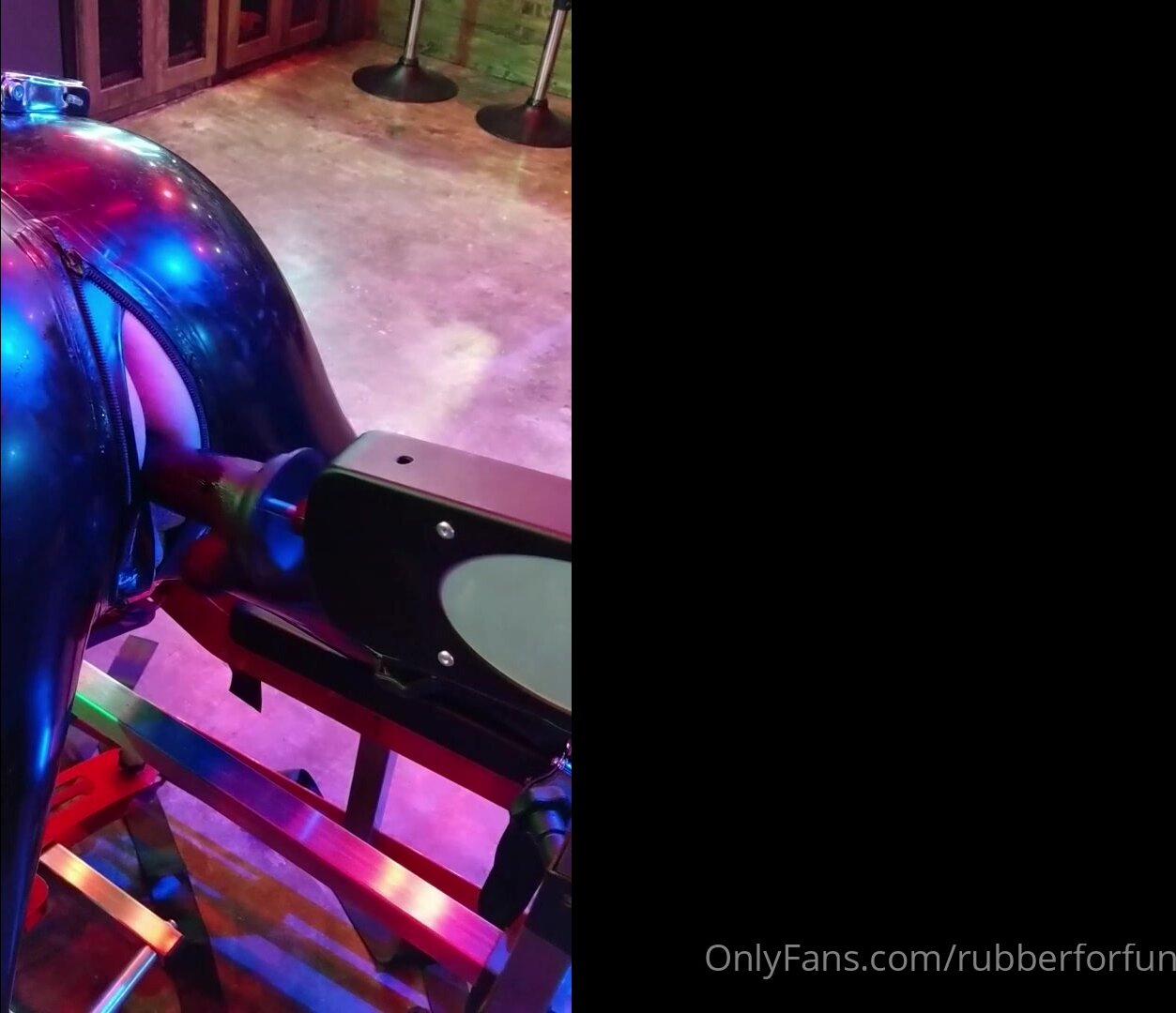 rubber gimp machine fucked on bench