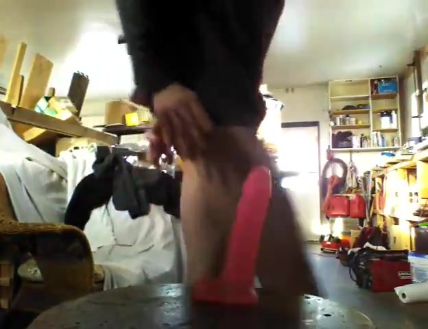 Twink Rides Dildo in Garage