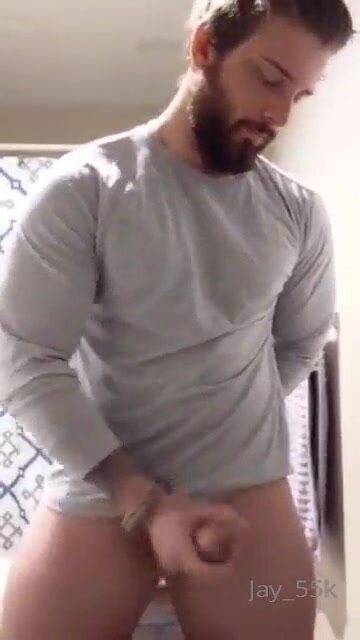 Str8 manly Jay strokes his white monster cock