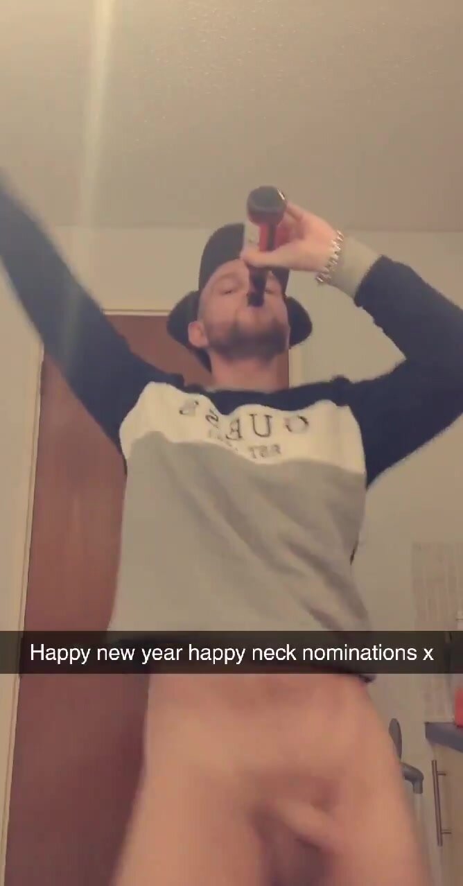 Handsome English boy dances and downs a bottle