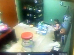 Drunk girl takes a piss in back office