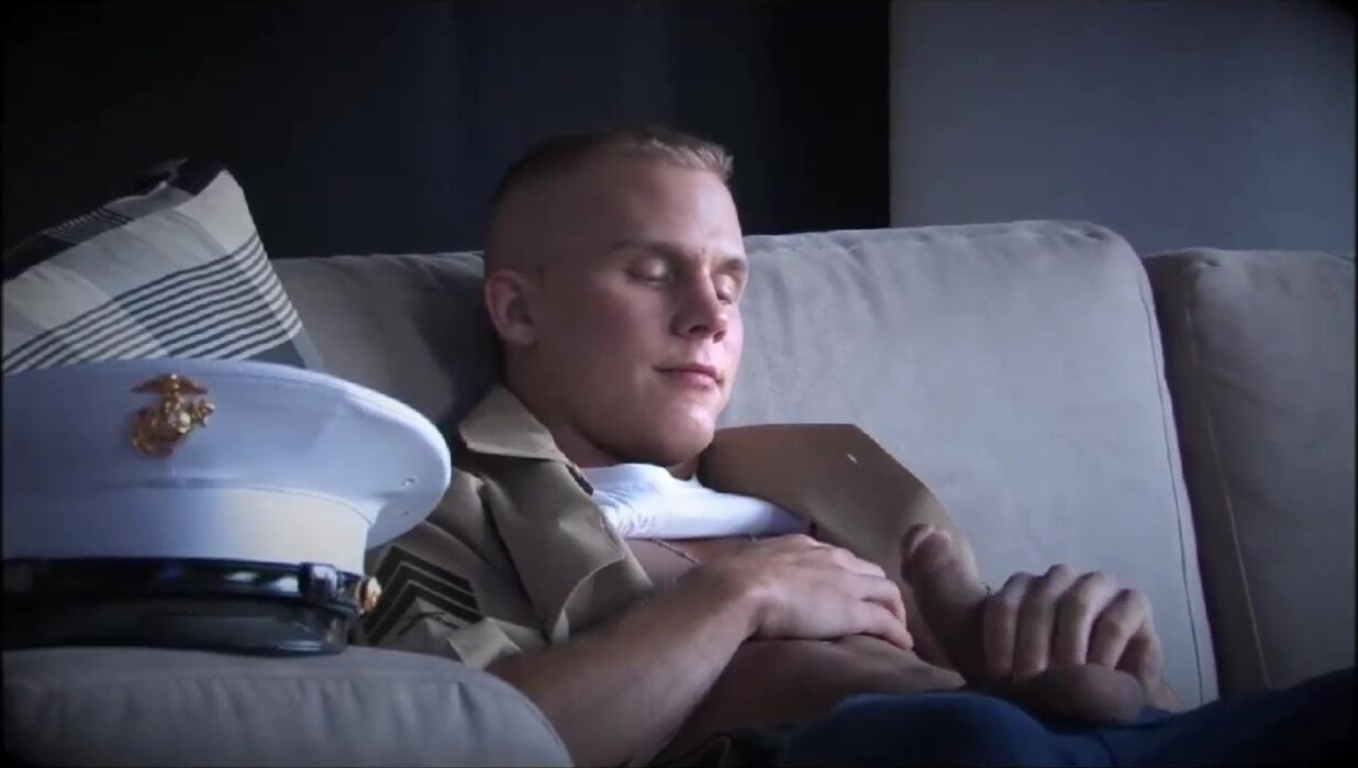 USMC Sergeant Jacks Off On The Couch