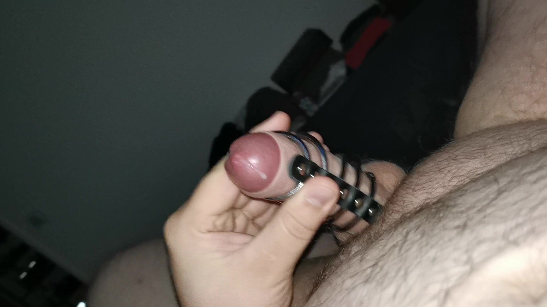 Bear wank with cock cage