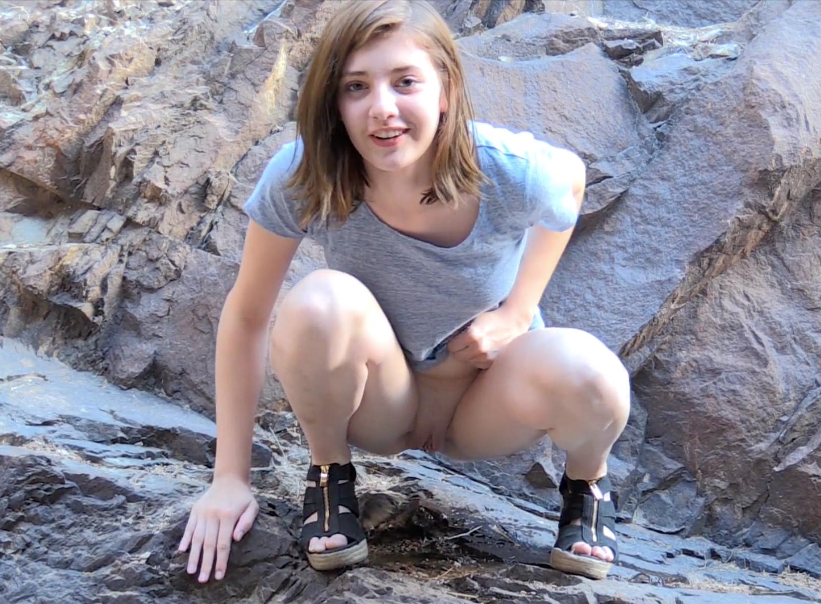 Teen Pissing Outdoors - Outdoor pee: Cute Teen Pees on Rocks - ThisVid.com