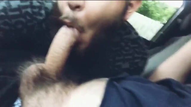 Sucking a hairy dude's dick in his car