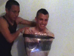 shirtless guy saran wrapped and duct taped on chatroulette