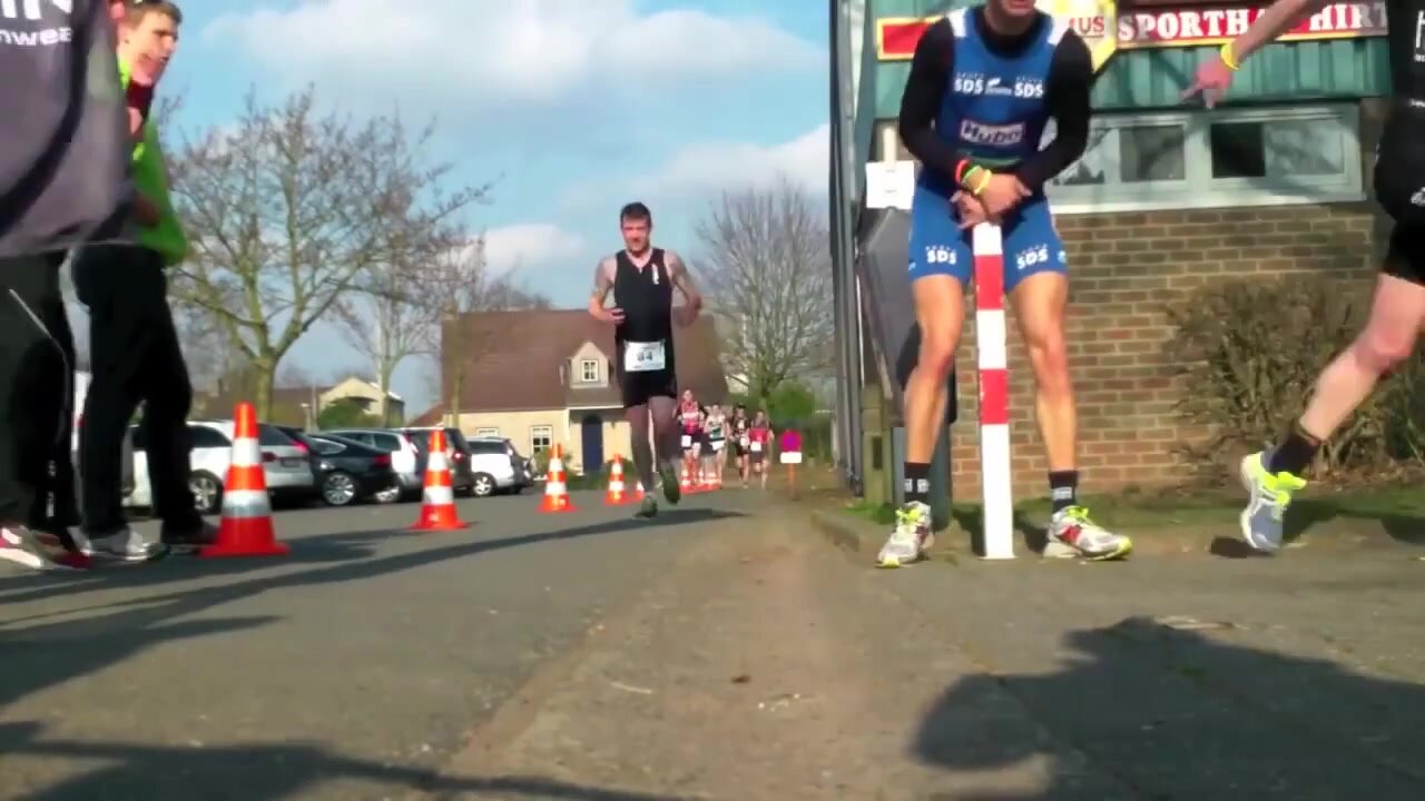 Runner Smashes Testicles into Pole