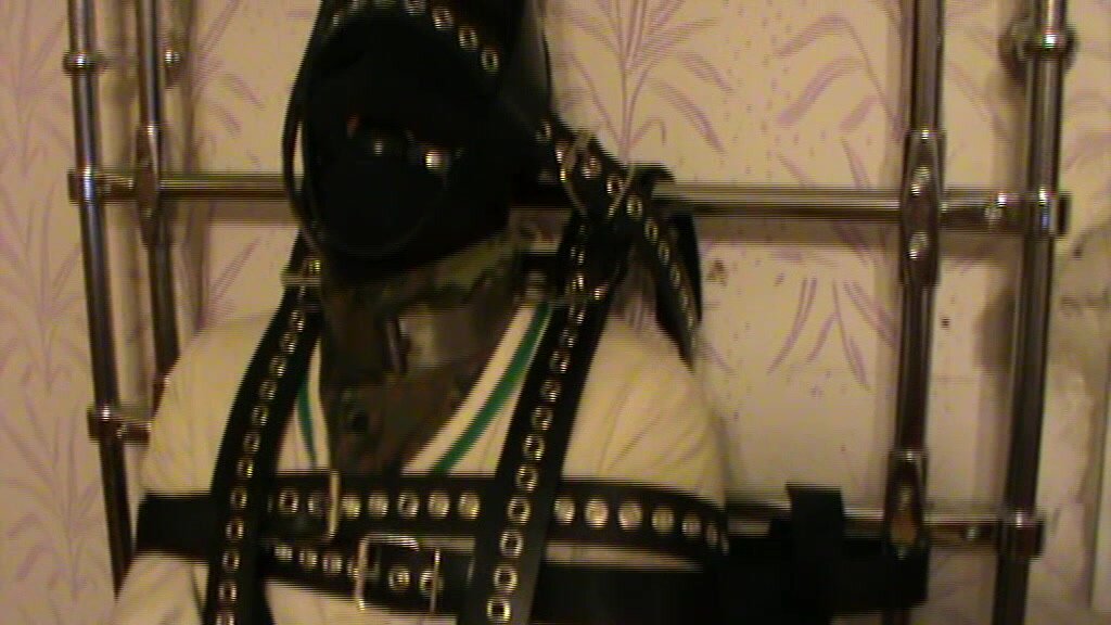 Straitjacketed slave is restrained to the grid