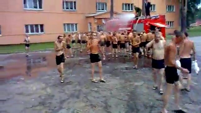 Public shower for the Army guys - someone is nude