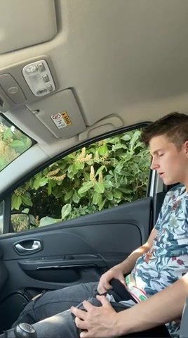 Sexy young lad wanks in his car