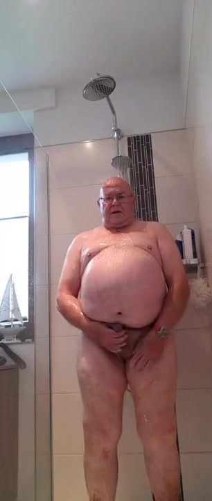 Grandpa shows off in Shower