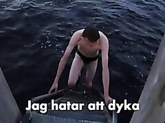 Nordic friends diving naked