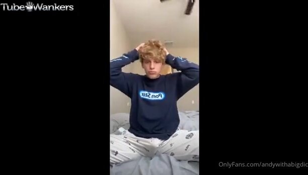 Blond 18 boy in pajamas show big dick