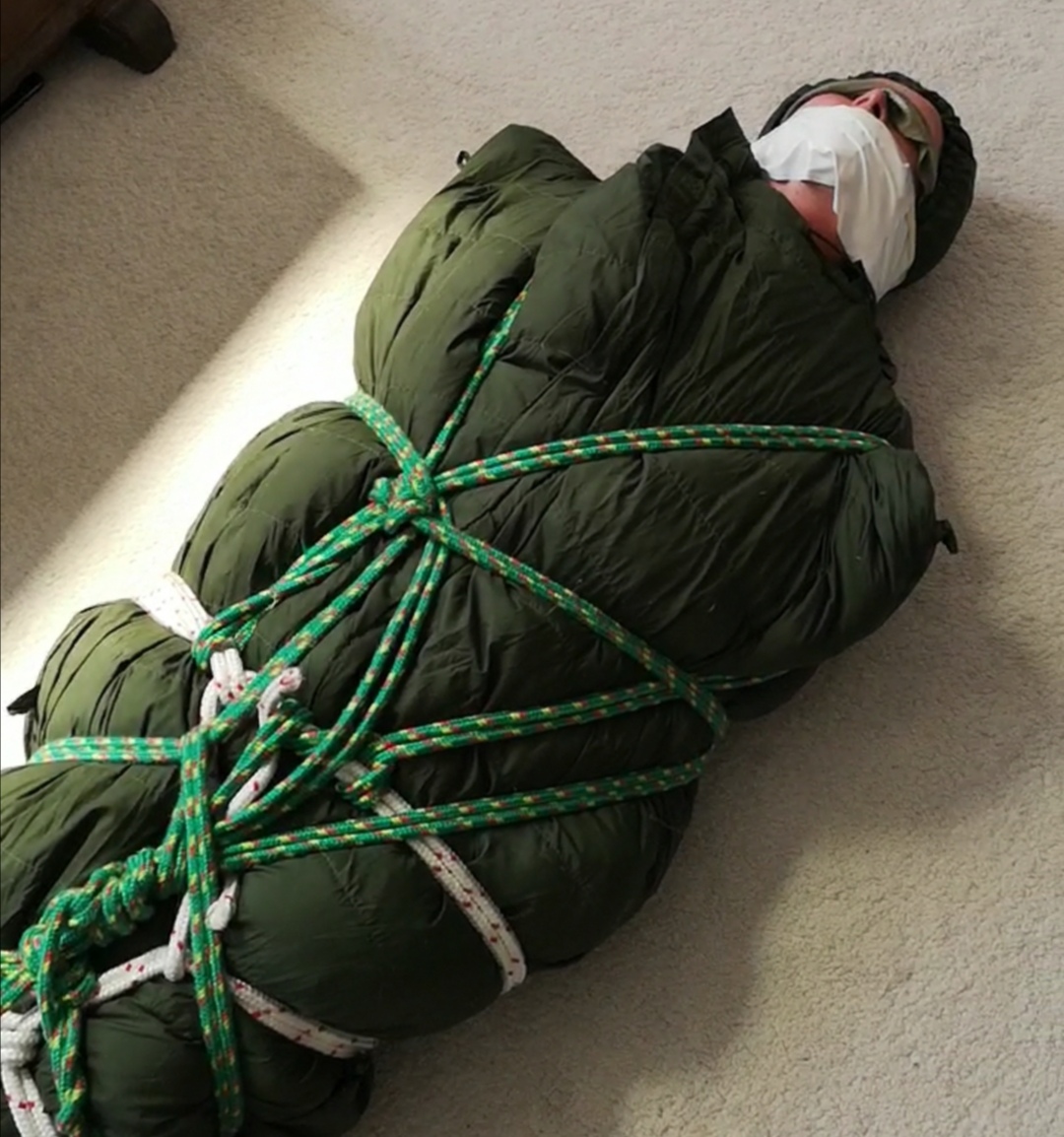 Scoutmaster left tied up in sleeping bag