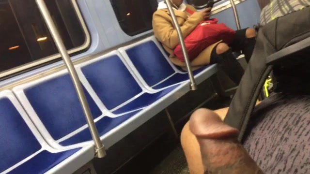 Hot black guy flashes his dick in metro (no cum)