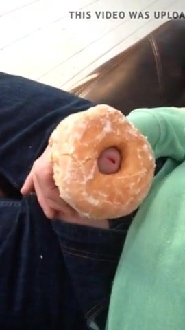 Guy cums and glazing a donut