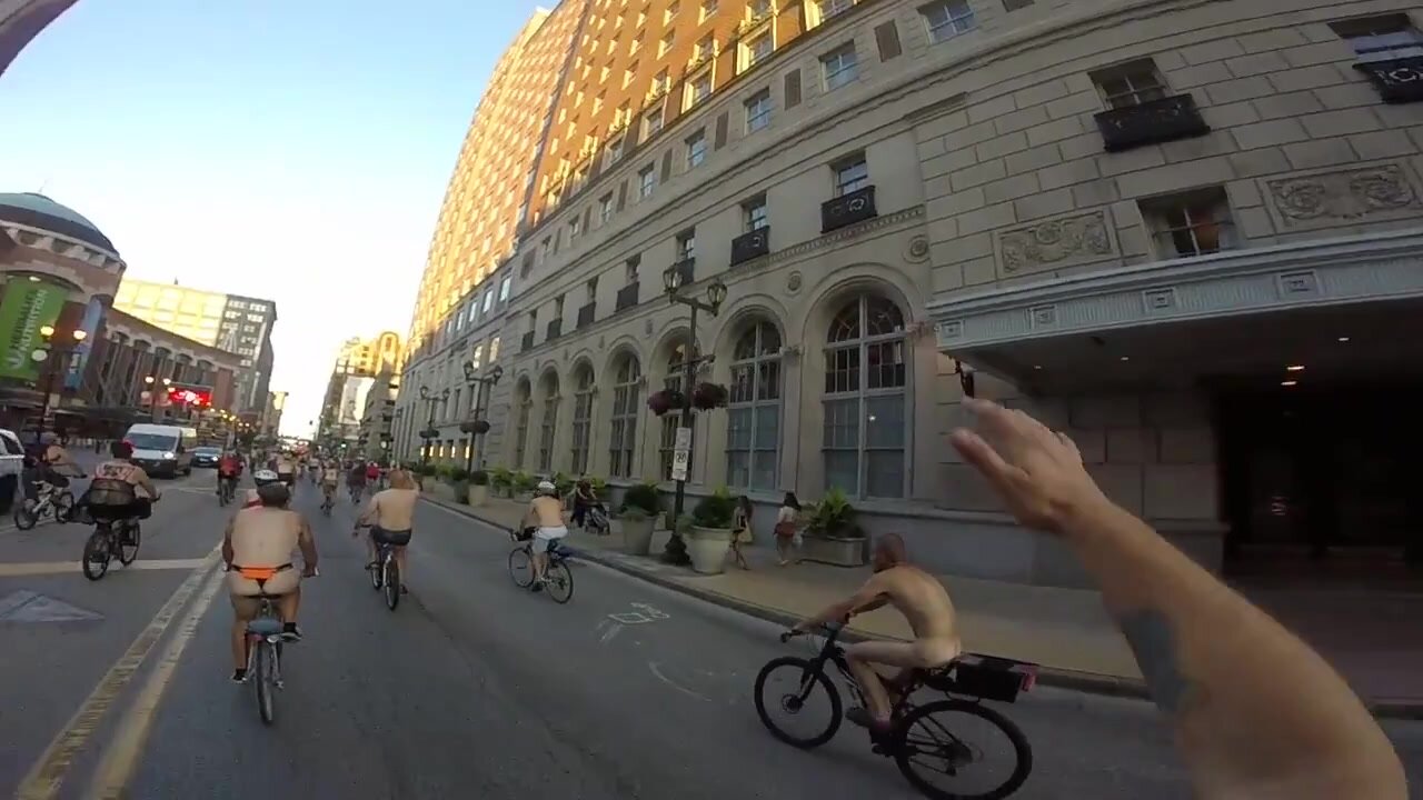 wnbr, public, boner, naked bike ride , black bike right side