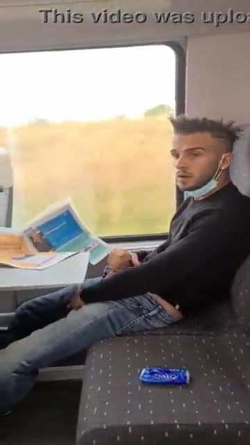 Hot guy jerking on public train