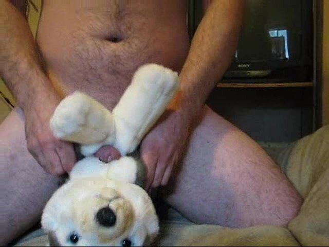 Cumming on a husky plush
