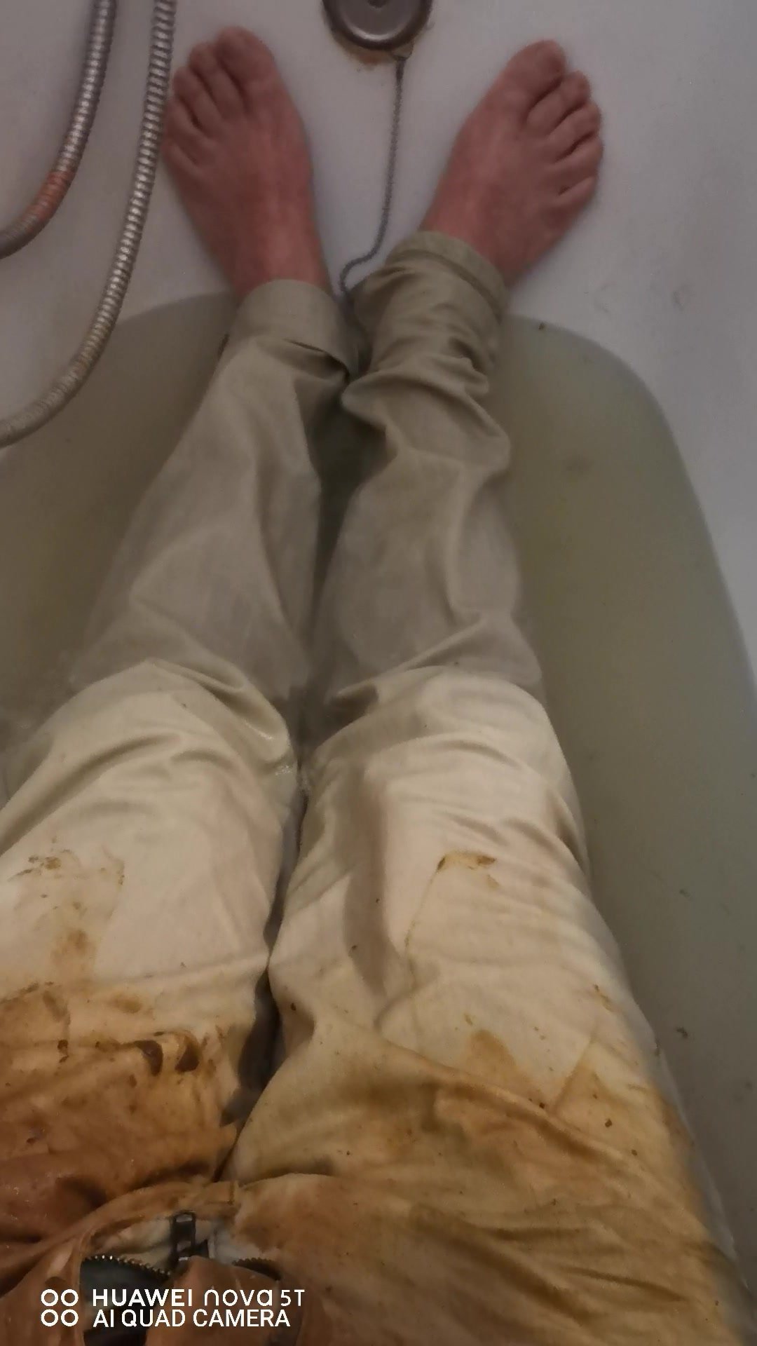 bathing with dirty  pants