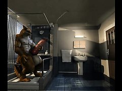H0r3e Animation - Anthro Dog Stroking his Growing Giant Cock in the Shower