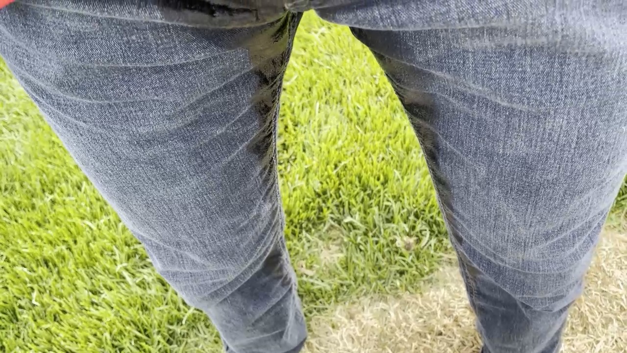 Wet jeans in the backyard after a walk